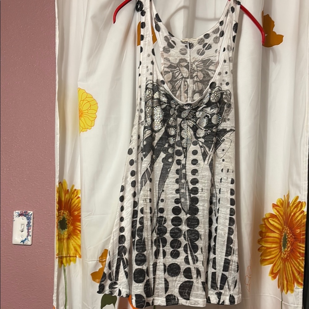 Color In Motion Black and White Polka Dot Butterfly Tank Top L